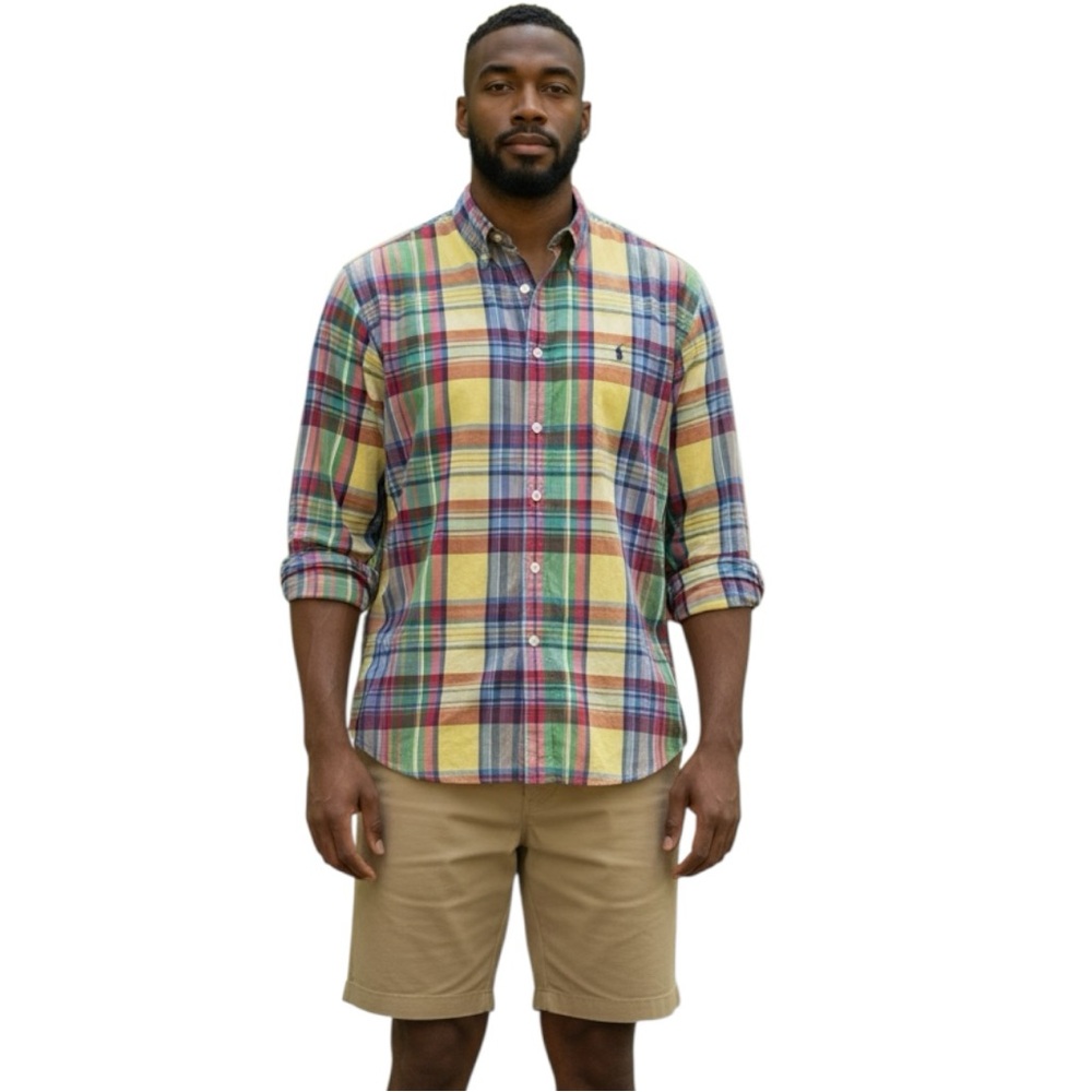 Ralph Lauren Custom Fit Madras Plaid Button-Down Shirt Men’s XL Preppy Coastal